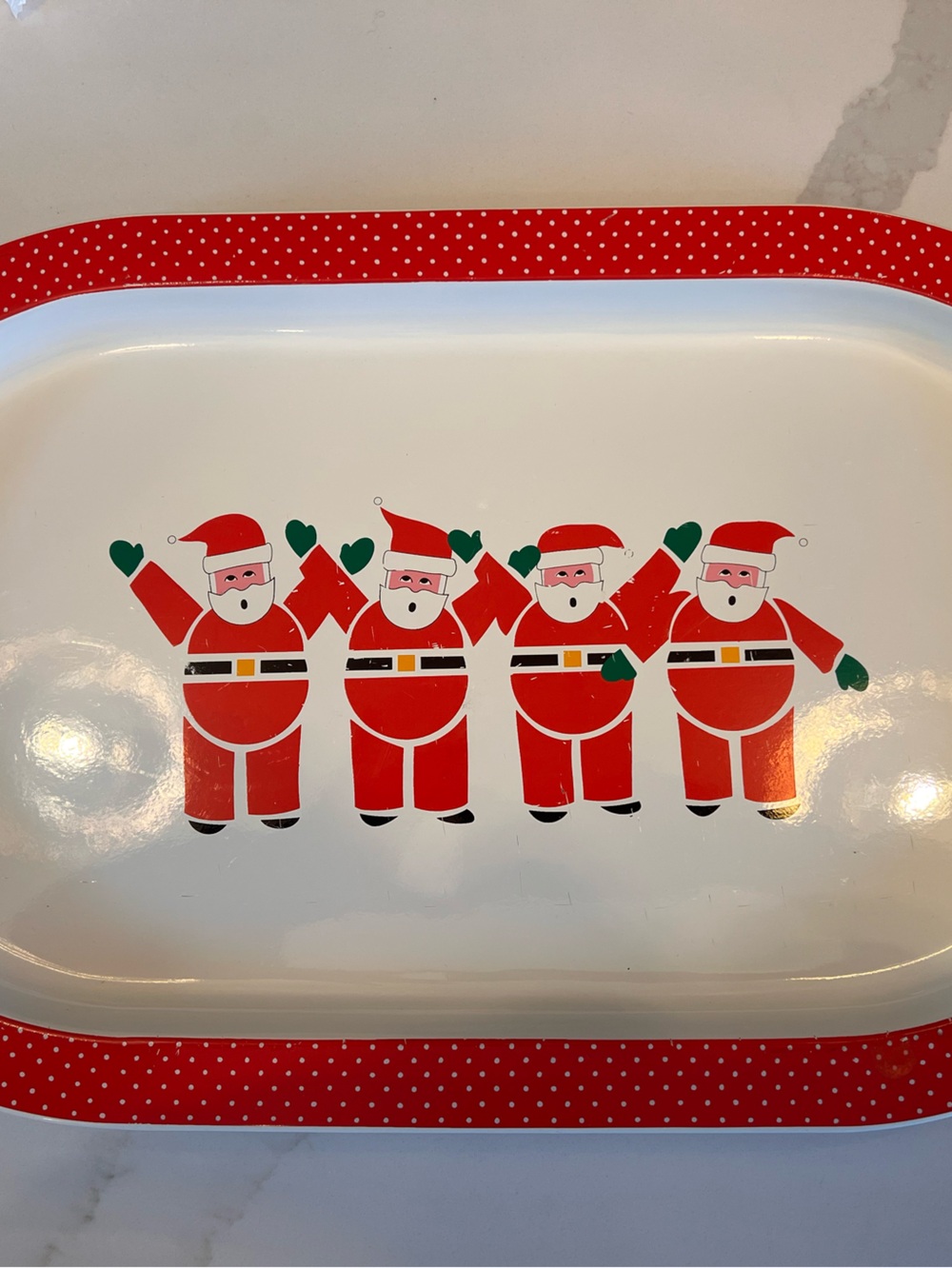 Festive Santa Holiday Serving Platter - Red and White